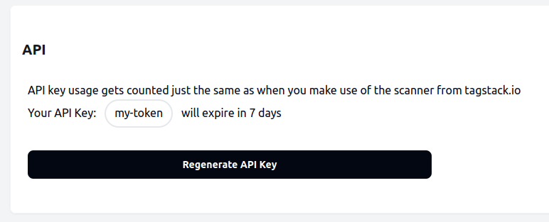 Screenshot showing how to generate the tagstack.io API token