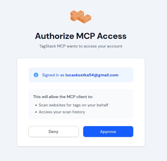 Tagstack oauth consent screen